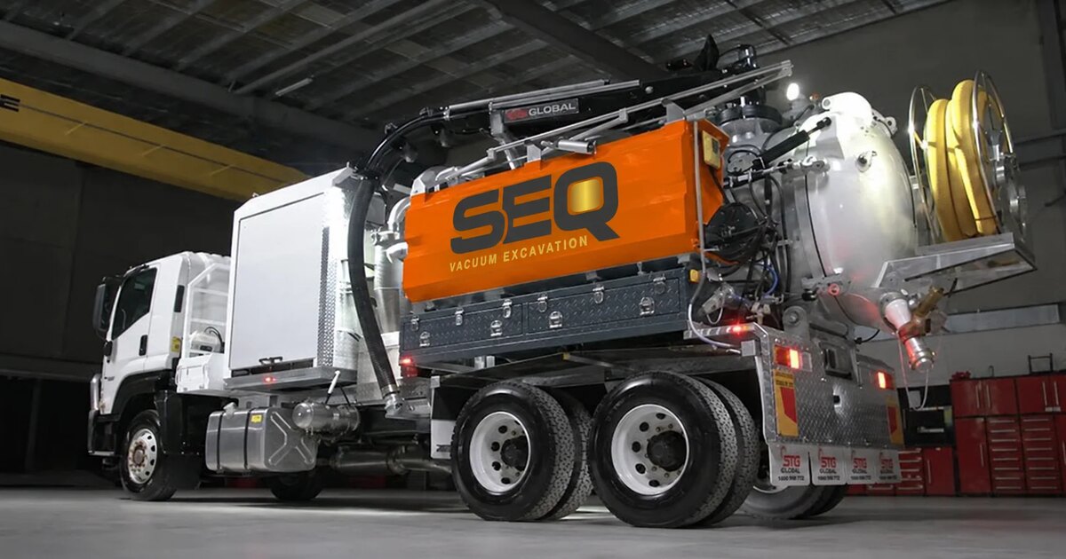 Vacuum excavation truck removing soil