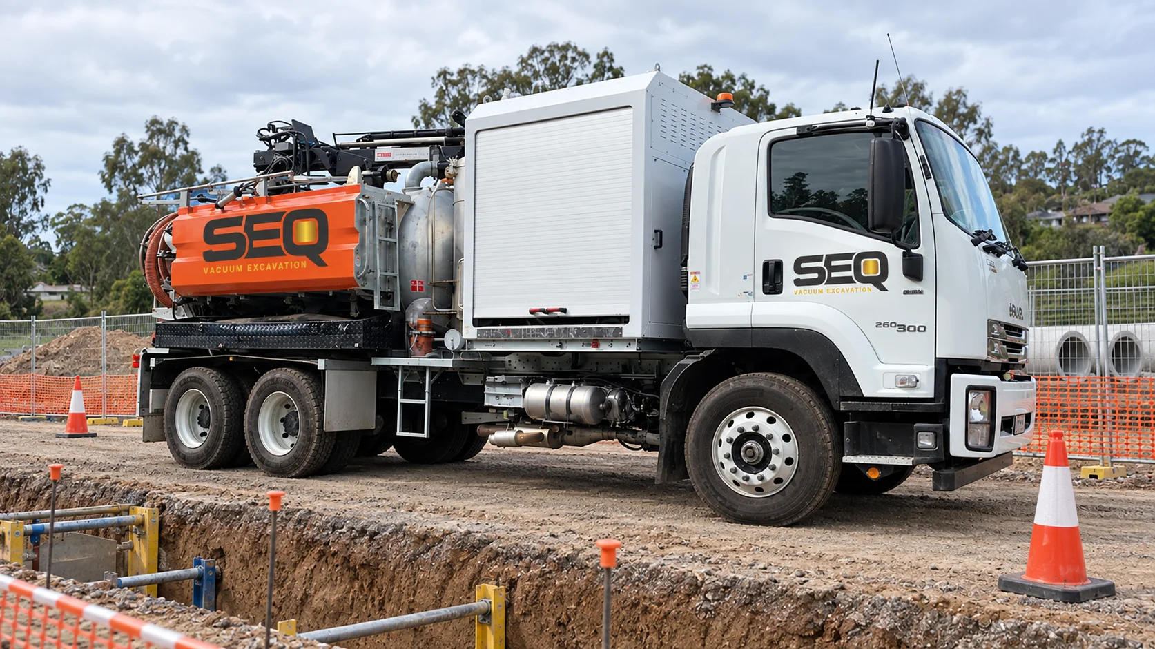 SEQ vacuum excavation truck on a civil construction site