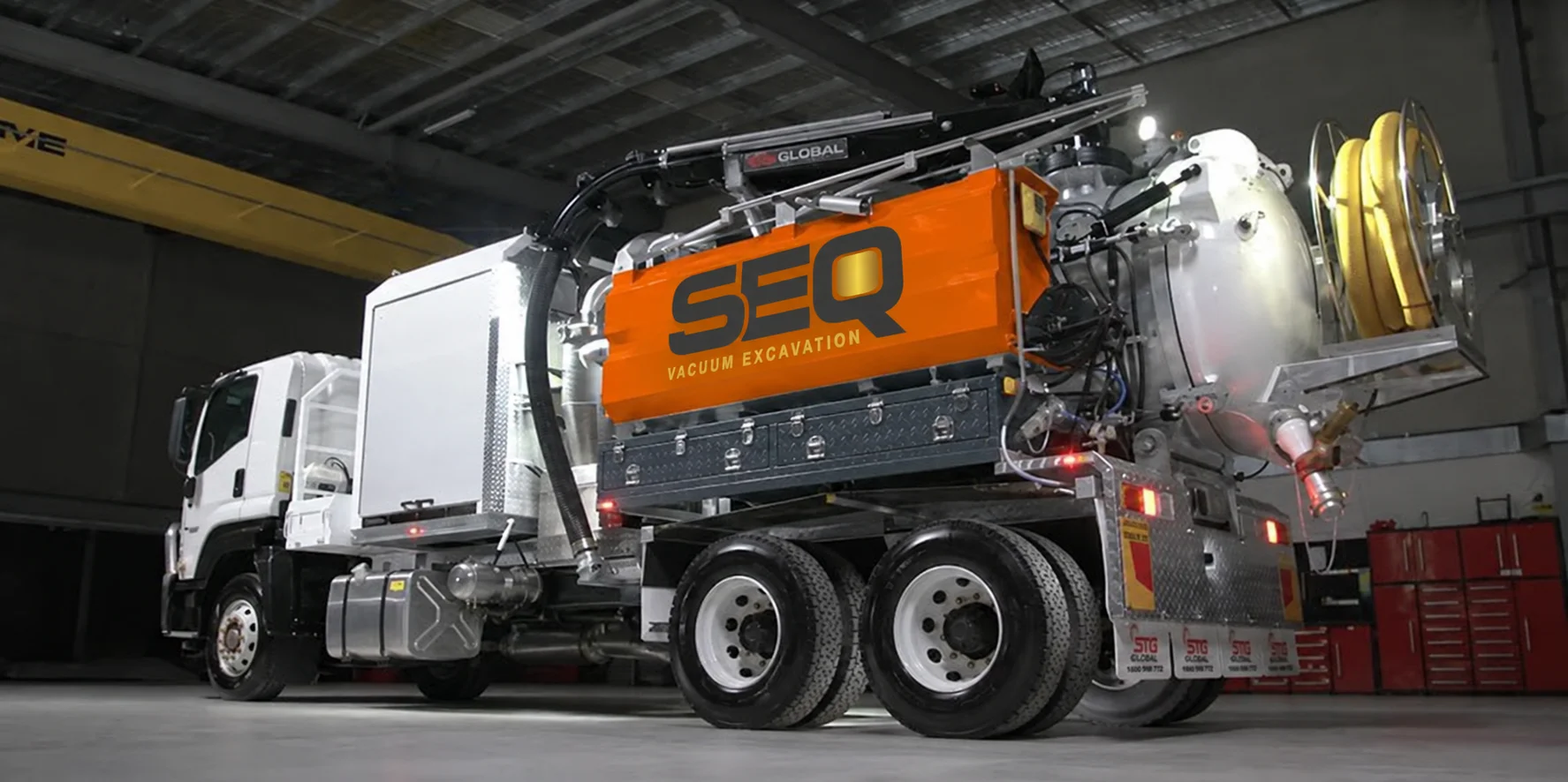 SEQ vacuum excavation truck inside a depot