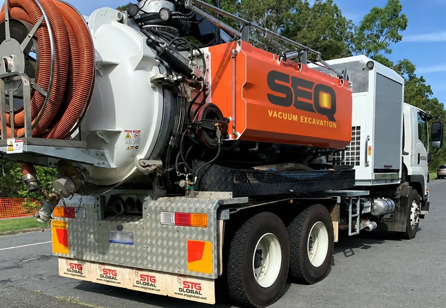Rear view of an SEQ vacuum excavation truck